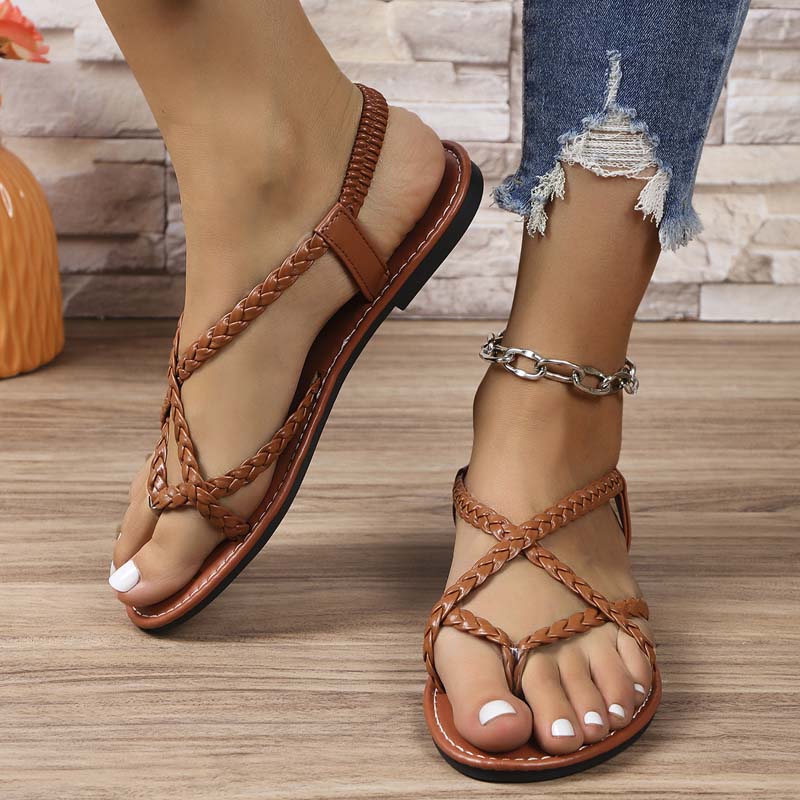 Geflochtene flache Damen-Sandalen