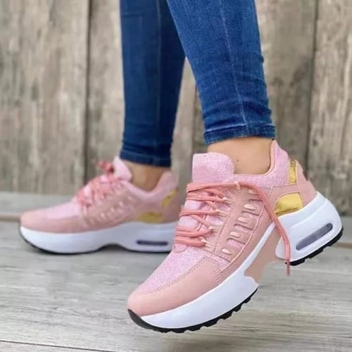 Vulkanisierte Keilsneaker für Frauen, dicke Sohle, atmungsaktiv, lässig, Outdoor