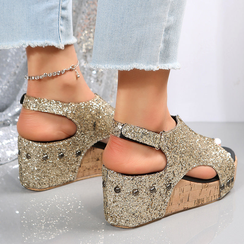 Glitter Wedge Slingback Sandalen für Frauen