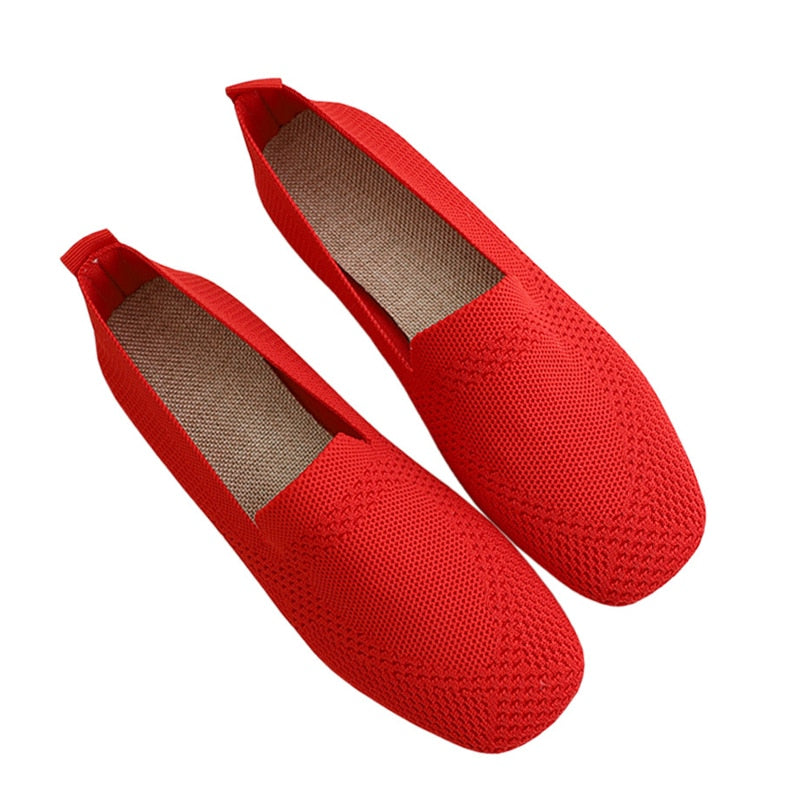 Frauen Flats Mesh Ballet Square Toe Slip-On Loafers Atmungsaktive Flats