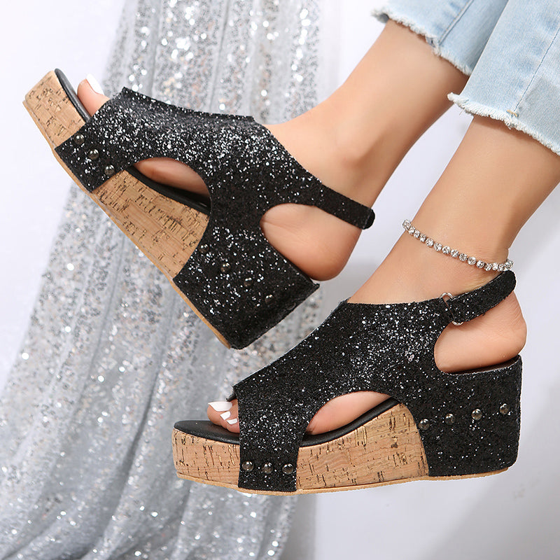 Glitter Wedge Slingback Sandalen für Frauen