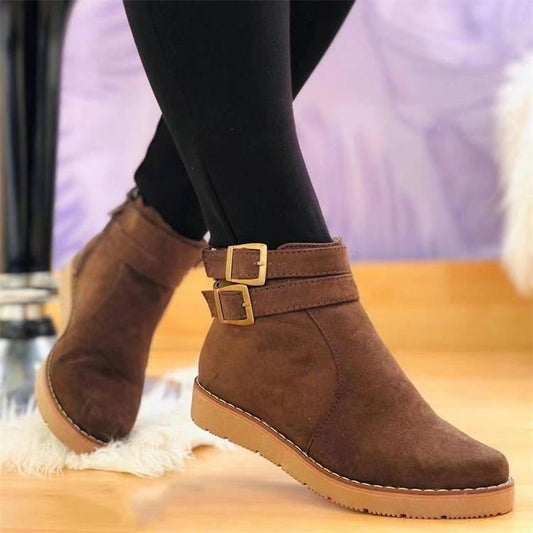 Retro Faux Suede Side Zip Ankle Boots