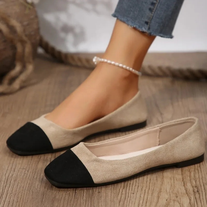 Zweifarbige Ballet Flats mit quadratischer Spitze für Frauen