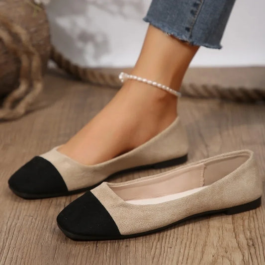 Zweifarbige Ballet Flats mit quadratischer Spitze für Frauen