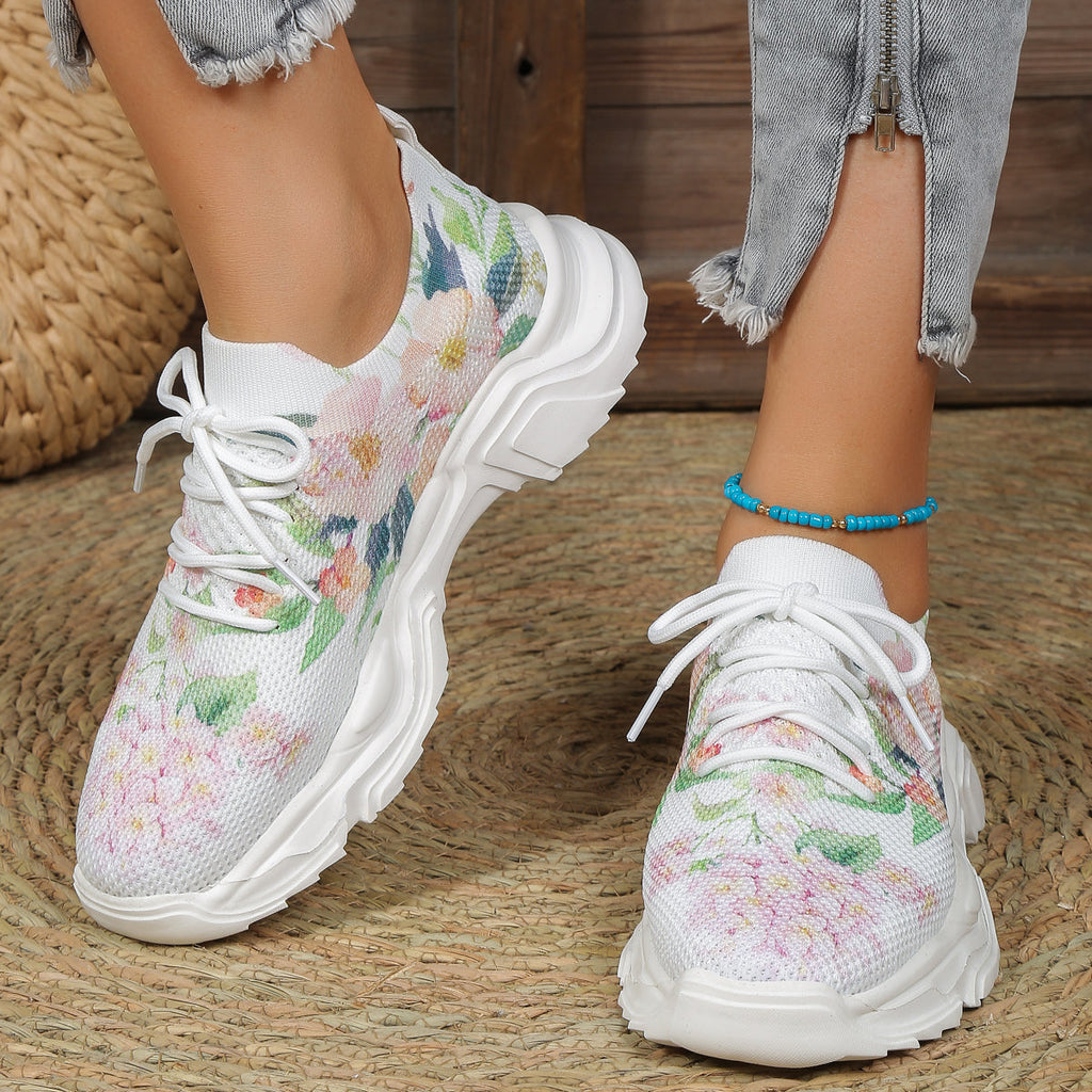 Floral Print Lace-up Atmungsaktive Orthopädische Turnschuhe