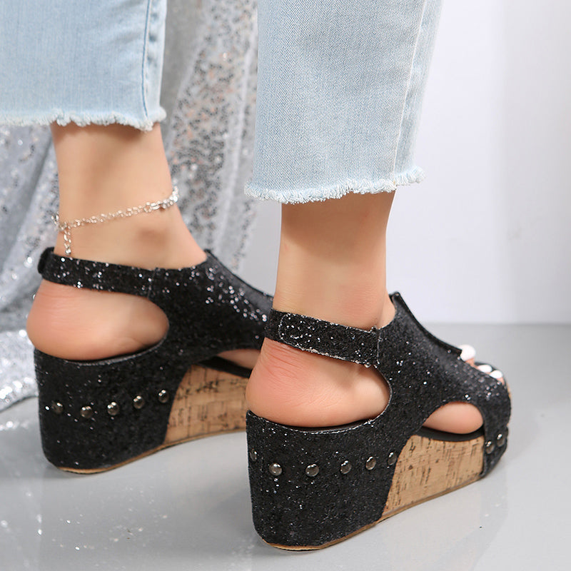 Glitter Wedge Slingback Sandalen für Frauen