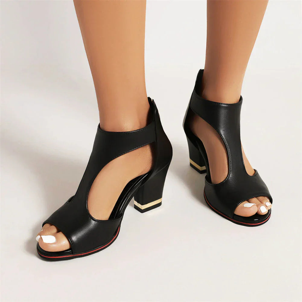 Peep Toe Cut Out Chunky Heels