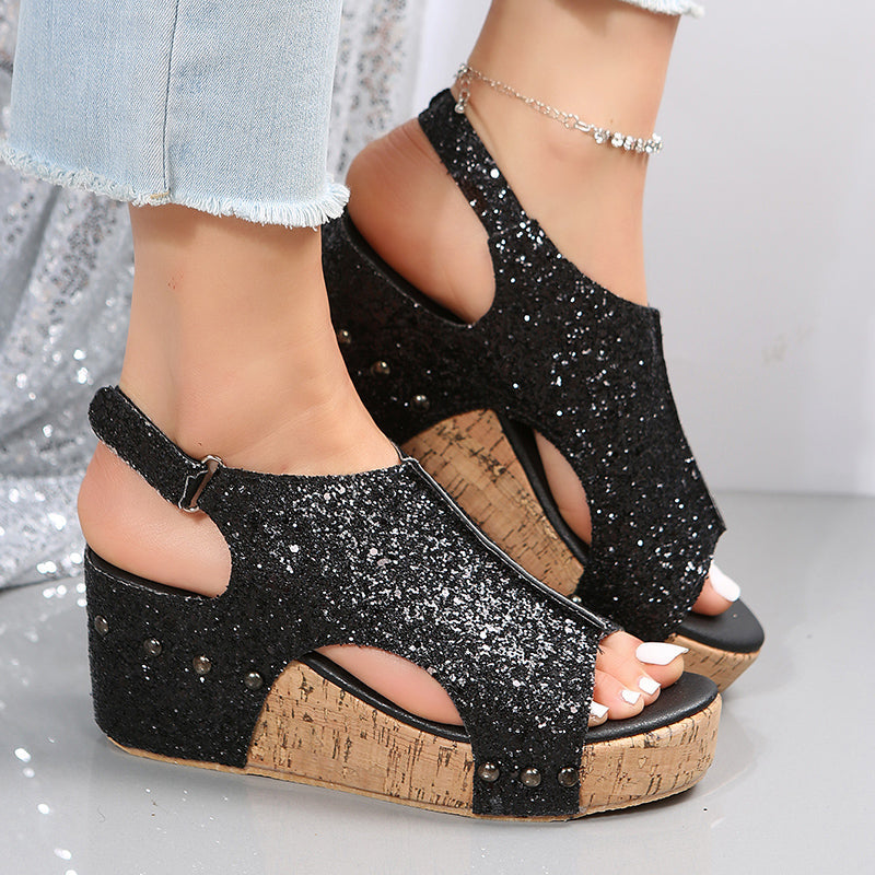 Glitter Wedge Slingback Sandalen für Frauen