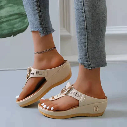 Damen Mid Wedge Schuhe Sommer Strand Sandalen Casual Flip Flops