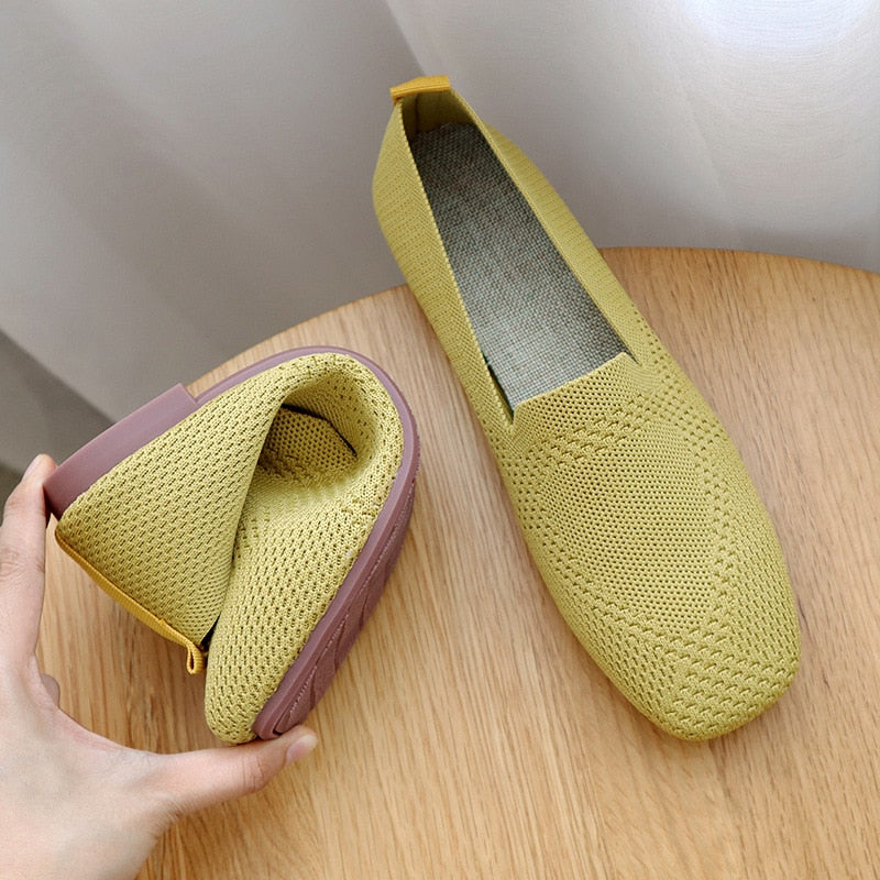 Frauen Flats Mesh Ballet Square Toe Slip-On Loafers Atmungsaktive Flats