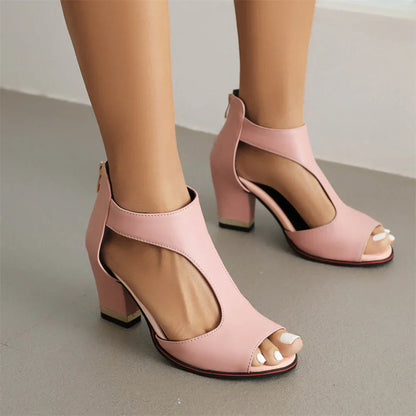 Peep Toe Cut Out Chunky Heels