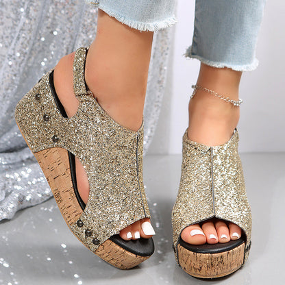 Glitter Wedge Slingback Sandalen für Frauen