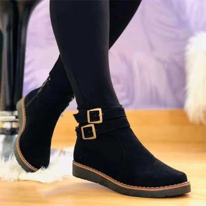 Retro Faux Suede Side Zip Ankle Boots