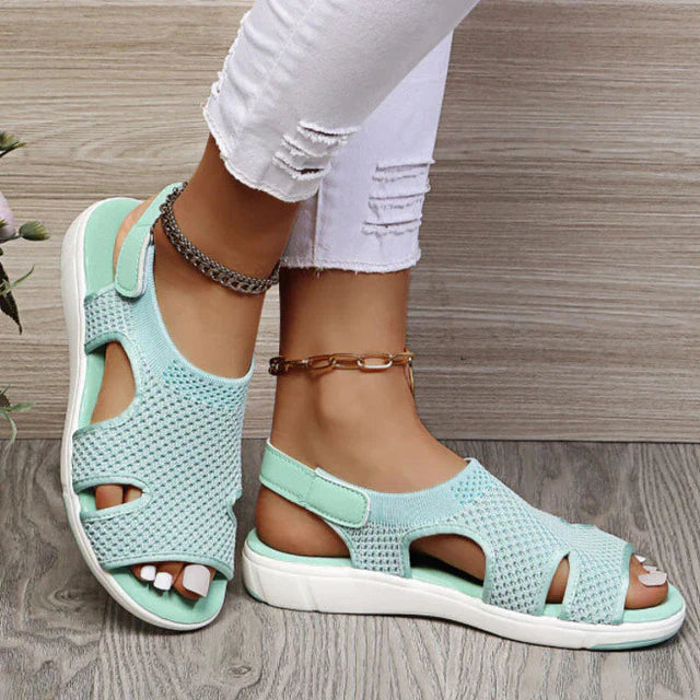 Flache Mesh-Elastik-Sandalen Peep Toe