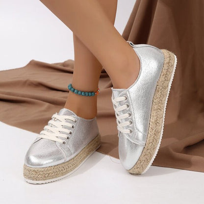 Metallic Espadrille Schnürschuhe mit Plateau