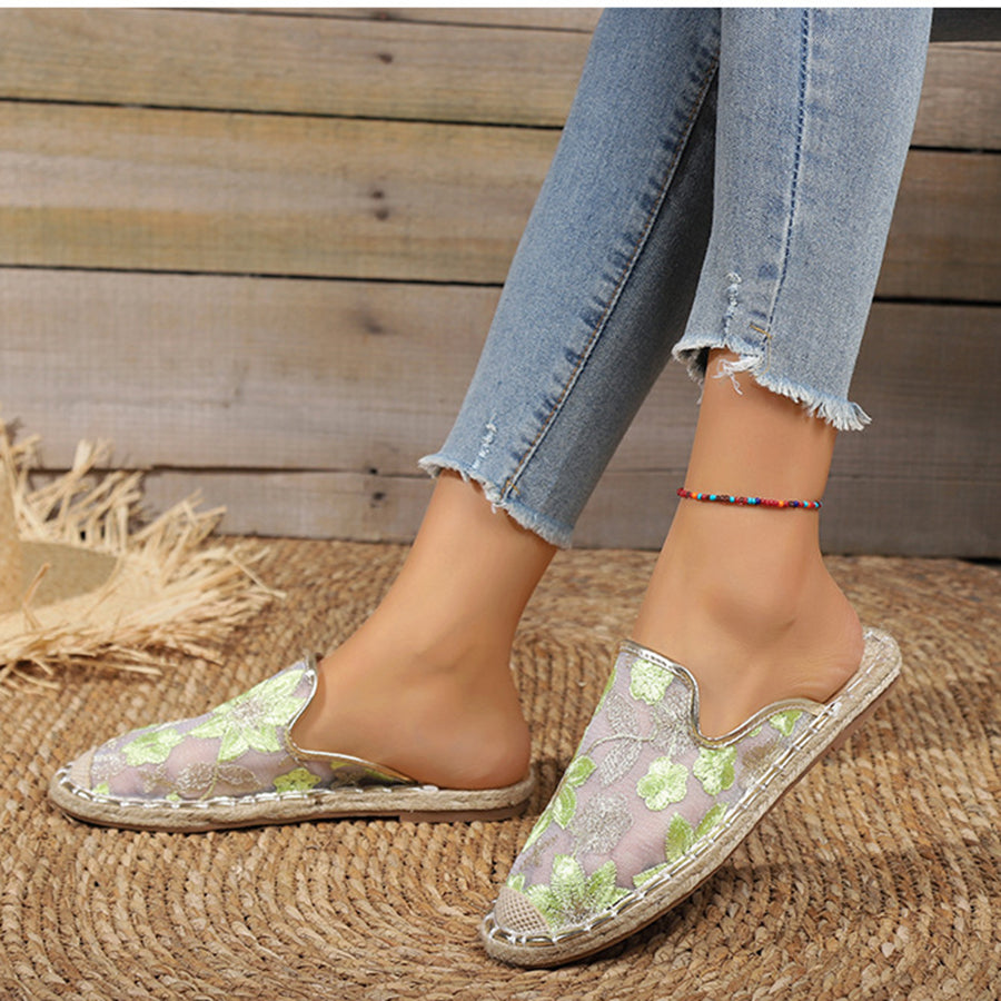 Frauen Sommer Spitze Blume atmungsaktiv flache Sohle Slip-Ons