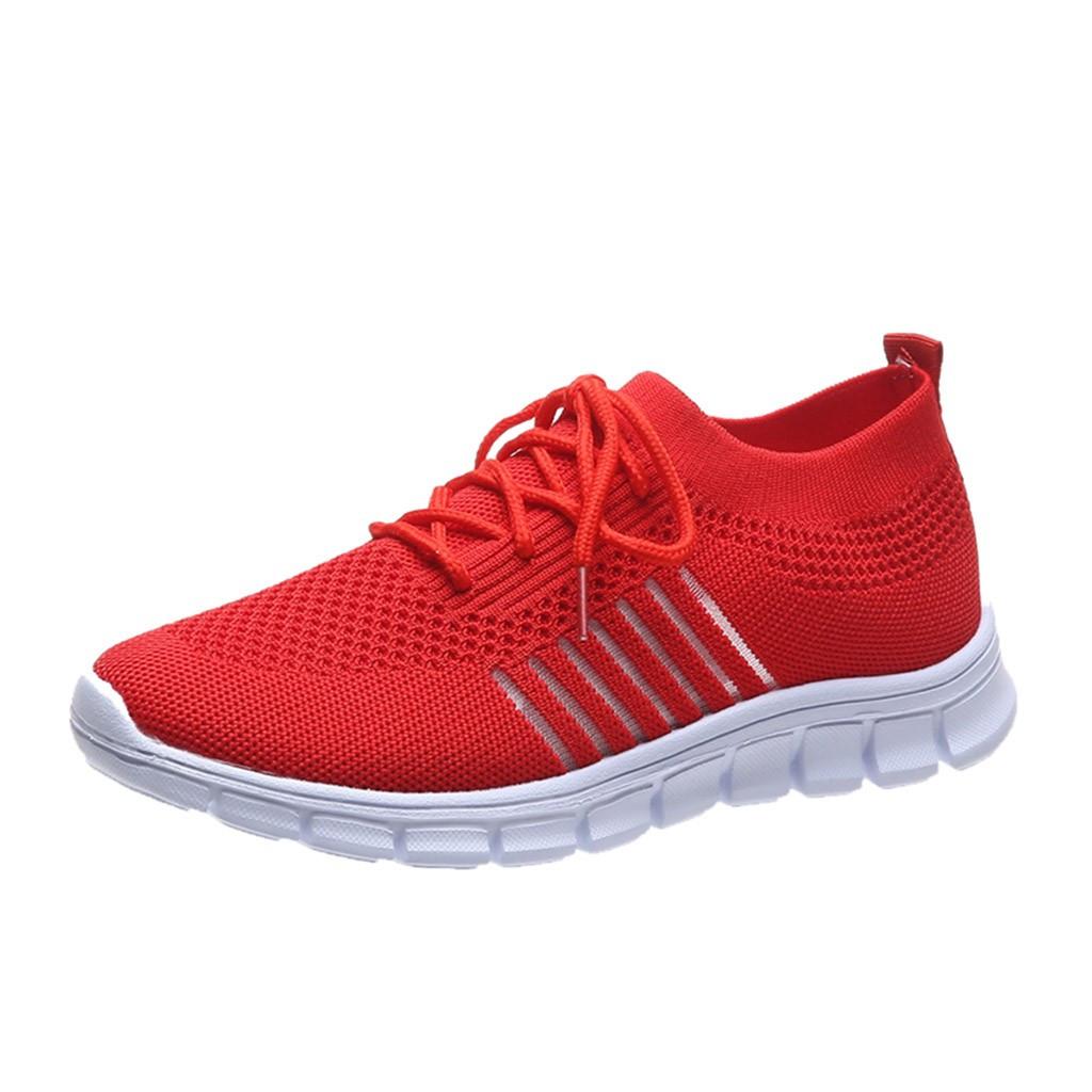 Women's Knitted Running Sneakers, Solid Color Breathable Low Top Walking Trainers