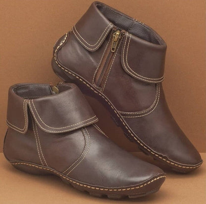 Flache Retro-Stiefeletten aus Leder für Frauen