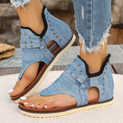 Flache Denim-Sandalen für Frauen