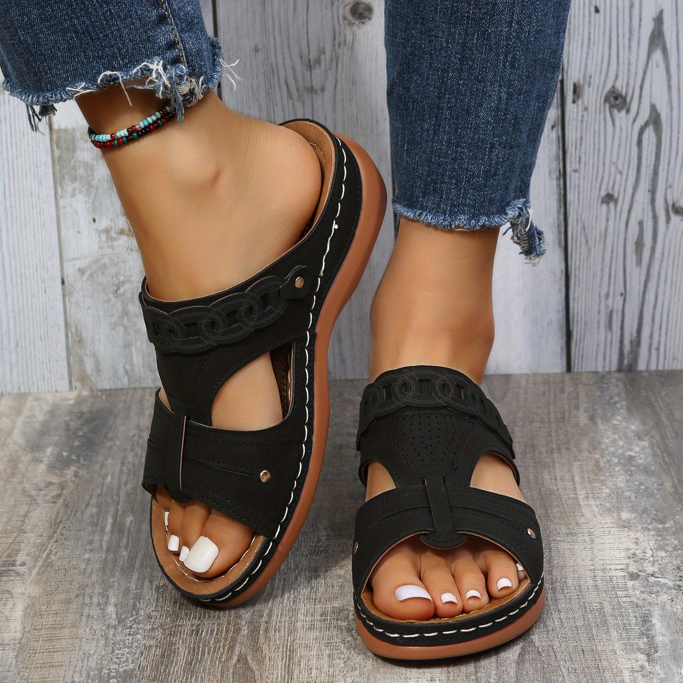 Frauen Hollow Out Slip On Sandalen