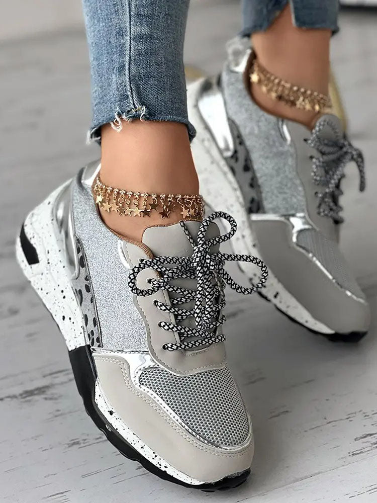 Glitter Leopard Print Casual Sneakers - ECHOINE