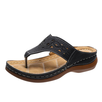 Orthopädische Flip Flops für Frauen Zehenstegsandalen Boho Flat Low Wedge Hausschuhe