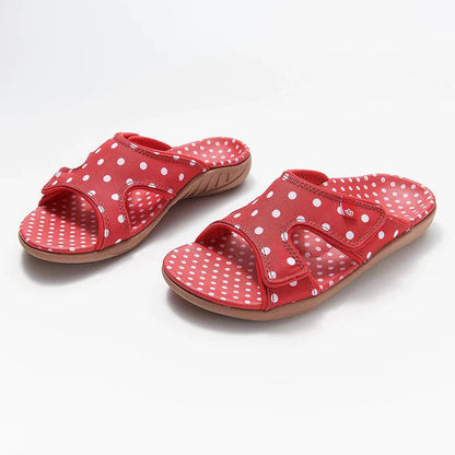 Polka Dot Print Flache Sandalen mit Hakenschlaufe und offener Spitze