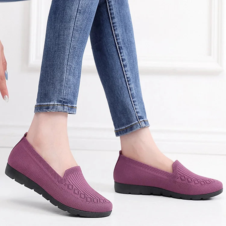 Frauen gestrickt Solid Farbe Loafers, leichte rutschfeste flache Slip On Schuhe