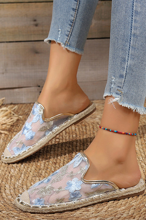 Frauen Sommer Spitze Blume atmungsaktiv flache Sohle Slip-Ons