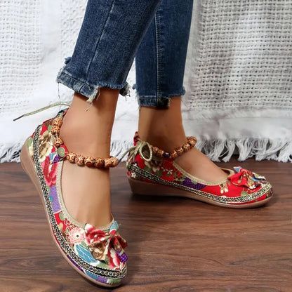 Flache Freizeitschuhe mit Blumenmuster für Frauen