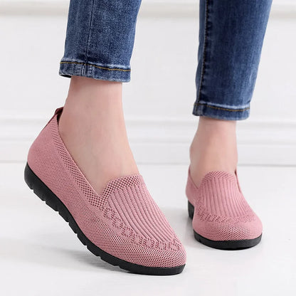 Frauen gestrickt Solid Farbe Loafers, leichte rutschfeste flache Slip On Schuhe