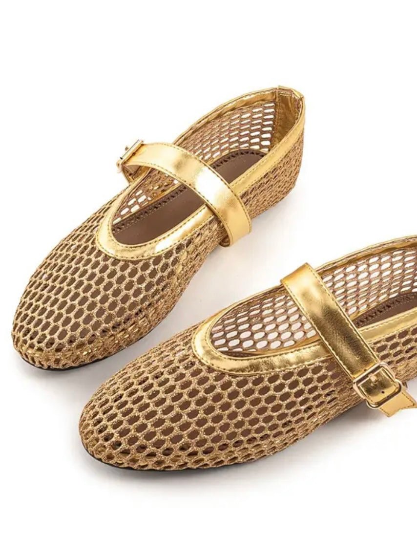 Gold net flats shoes - Wapas