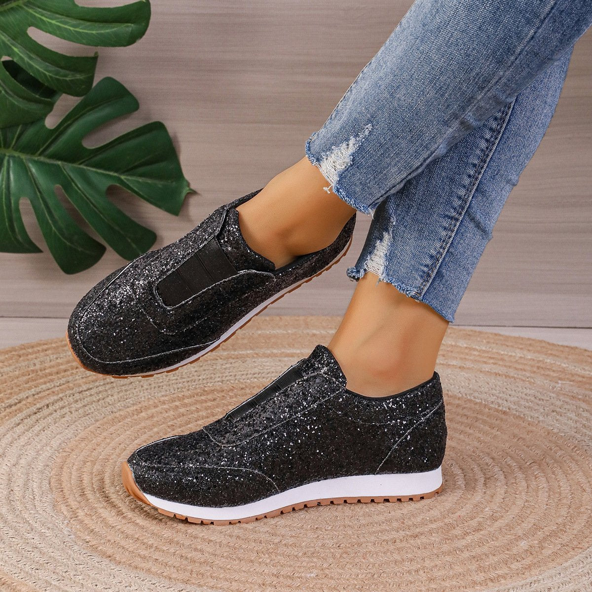 Glitzernde Glitzer-Slipper mit Gummizug Mode-Sneakers