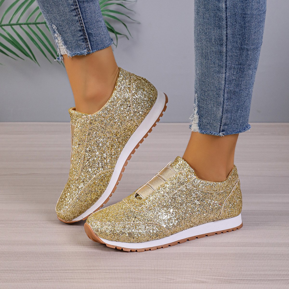 Glitzernde Glitzer-Slipper mit Gummizug Mode-Sneakers