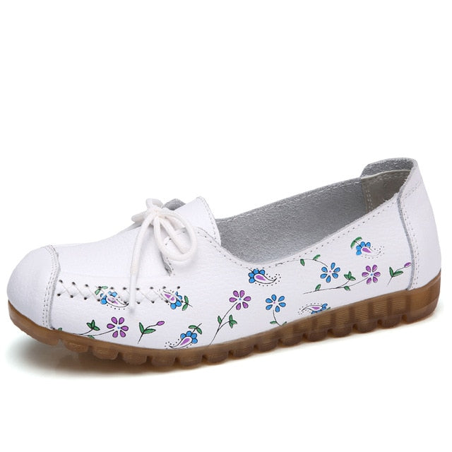 Florale Schuhe aus Leder für Damen