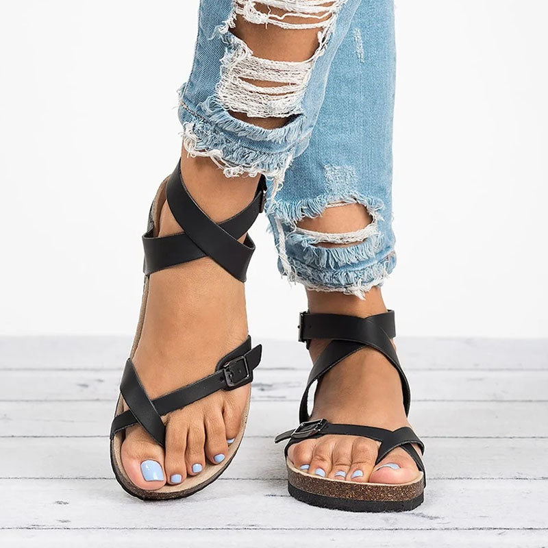 Flache Sandalen aus Leder