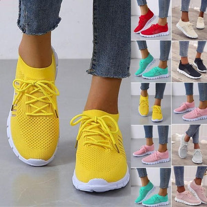 Women's Knitted Running Sneakers, Solid Color Breathable Low Top Walking Trainers