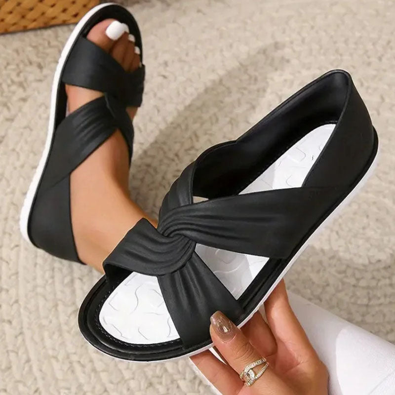 Flache Damen Sandalen mit Drehverschluss