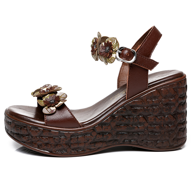 Florale Retro-Plattform-Keilsandalen